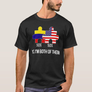 T-shirt Drapeau semi-colombien mi-américain Carte combinée