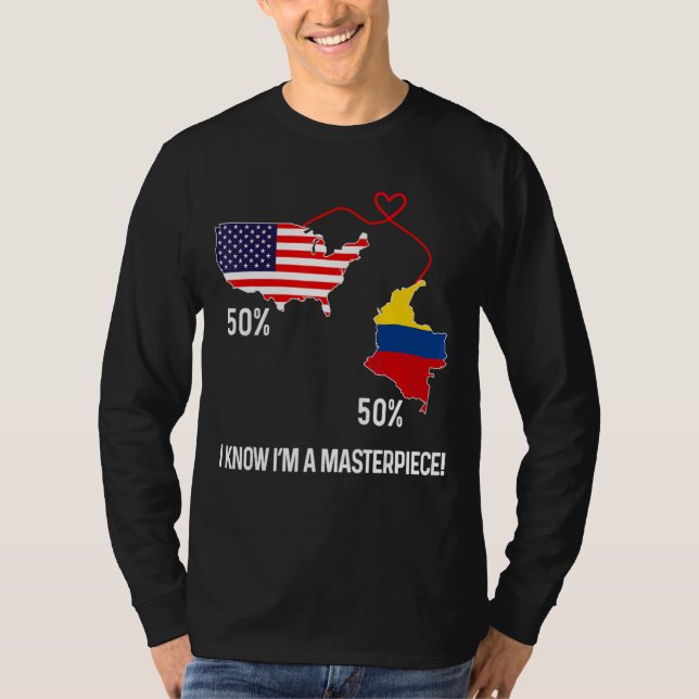 T-shirt Drapeau semi-colombien mi-américain Carte combinée (Devant)