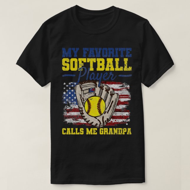 T-shirt Drapeau Softball Grandpa Américain Vintage (Design devant)