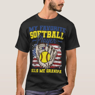 T-shirt Drapeau Softball Grandpa Américain Vintage