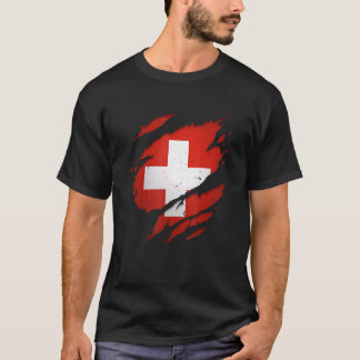 T-shirt Drapeau suisse déchiré Fiers