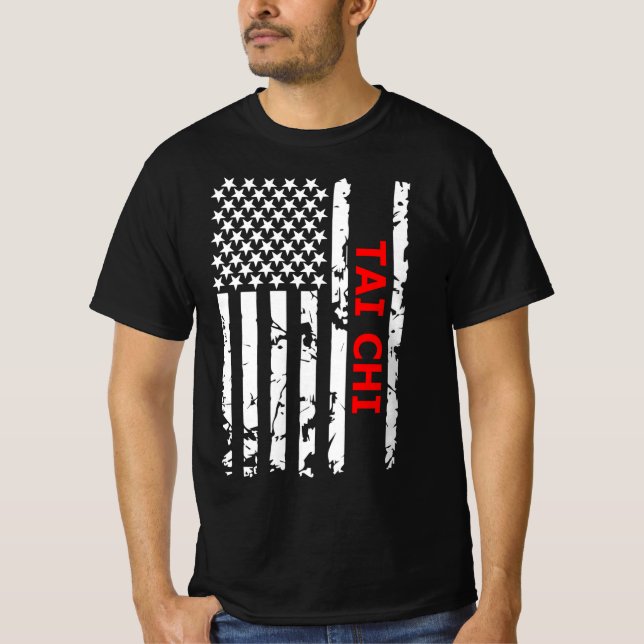 T-shirt Drapeau Tai Chi Cool Noir Et Blanc États-Unis (Devant)