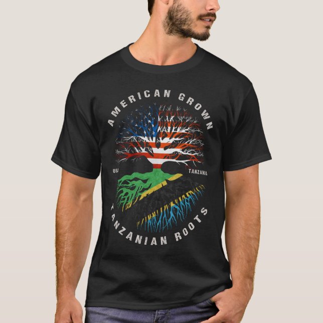 T-shirt Drapeau tanzanien des racines américaines en crois (Devant)