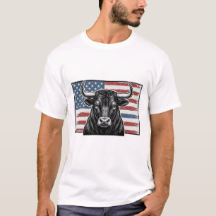 T-shirt Drapeau taureau patriotique Dessin de gravure vint