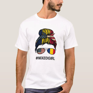 T-shirt Drapeau Tchad-Amérique - USA Chadian Messy Bun