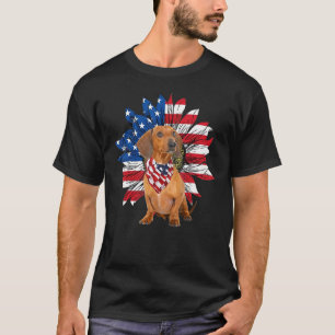 T-shirt Drapeau Tournesol Américain Dachshund 4 juillet