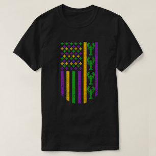 T-shirt Drapeau US Mardi Gras avec Fleur de Lis Crawfish