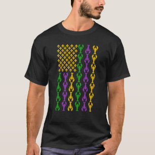T-shirt Drapeau US Mardi Gras avec Fleur de Lis Crawfish