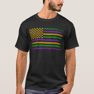 T-shirt Drapeau US Mardi Gras avec Fleur de Lis Patriotiqu