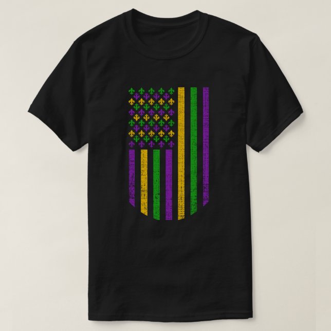 T-shirt Drapeau US Mardi Gras avec Fleur de Lis Patriotiqu (Design devant)