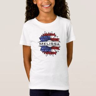 T-Shirt Drapeau US Tournesol avec nom Fille