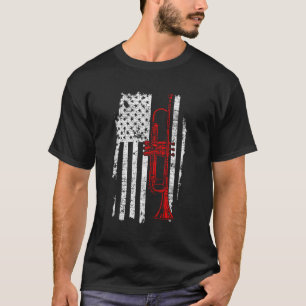 T-shirt Drapeau Usa Mince Red Line Jazz Music Trumpet