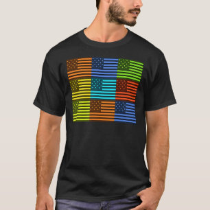 T-shirt Drapeau USA multicolore à damiers vectoriel art mo