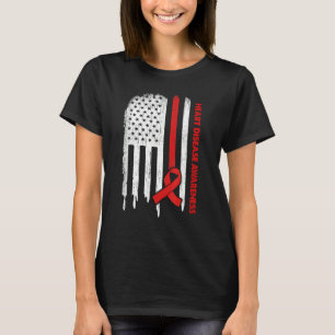 T-shirt Drapeau Usa Rouge Ruban Sensibilisation aux maladi