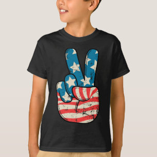 T-shirt Drapeau Usa Signe De Paix Main 4 Juillet Patriotes