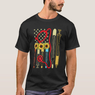 T-shirt Drapeau Usa Stéthoscope Tournesol Infirmière Patri