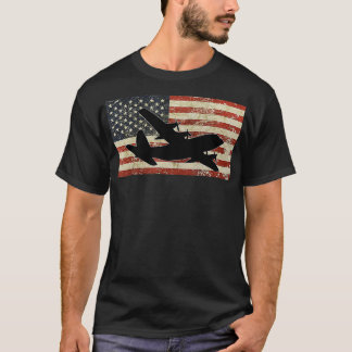 T-shirt Drapeau vintage américain C130 Avion militaire pil
