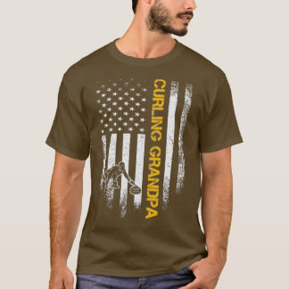 T-shirt Drapeau vintage USA Fier Curling Grand-père Curler