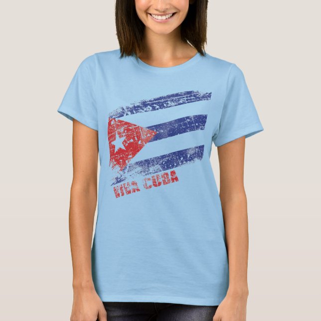 T-shirt Drapeau Viva Cuba en état de détresse (Devant)