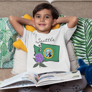 T-shirt Drapeau Washington et Fleur Rhododendron Pacifique