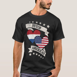 T-shirt Drapeaux cardiaques américains hollandais Pays-Bas