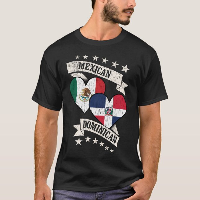 T-shirt Drapeaux cardiaques mexicains dominicains (Devant)