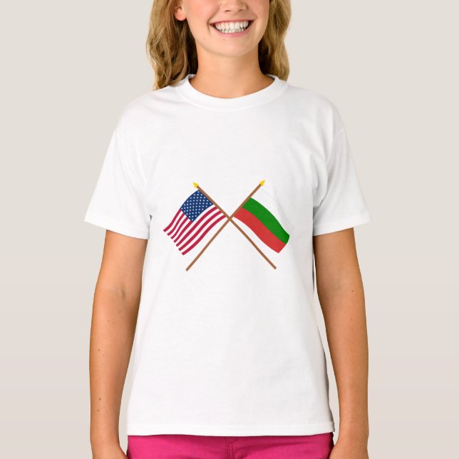 T-shirt Drapeaux croisés États-Unis et Bulgarie (Devant)