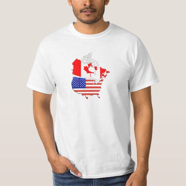 T-shirt Drapeaux de carte du CANADA Etats-Unis (Devant)