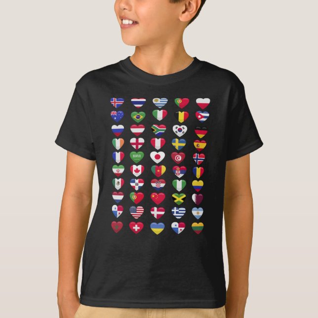 T-shirt Drapeaux de la forme cardiaque des pays (Devant)