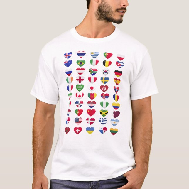 T-shirt Drapeaux de la forme cardiaque des pays (Devant)
