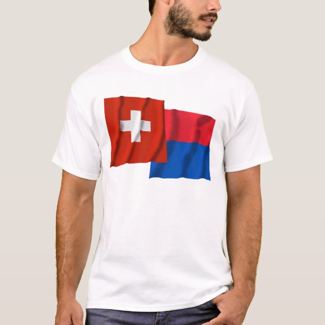 T-shirt Drapeaux de ondulation de la Suisse et du Tessin (Devant)