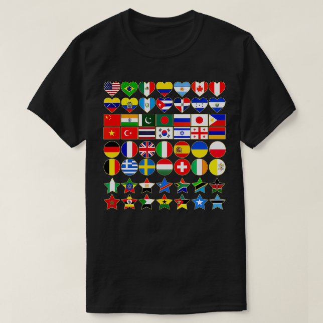 T-shirt Drapeaux des pays du monde en forme géométrique (Design devant)