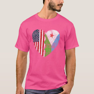 T-shirt Drapeaux djiboutiens américains Coeur États-Unis D