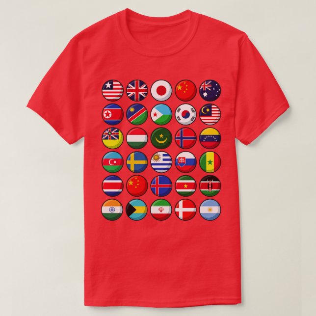T-shirt Drapeaux internationaux du monde 30 Pays Circ (Design devant)