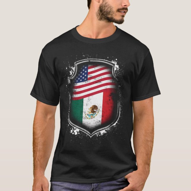 T-shirt Drapeaux Mexicains Américains Du Mexique Et De L'A (Devant)