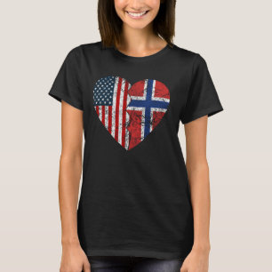 T-shirt Drapeaux norvégiens américains Coeur États-Unis No