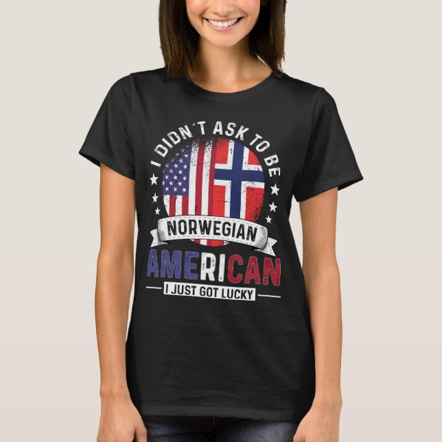 T-shirt Drapeaux norvégiens américains Pride Norvège Drape (Devant)