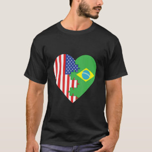 T-shirt Drapeaux USA et Brésil Cœur