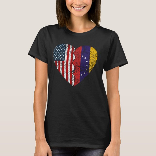 T-shirt Drapeaux vénézuéliens américains Coeur États-Unis  (Devant)