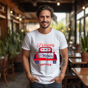 T-shirt Dream America 1776 Voiture Patriotique Vintage Rou