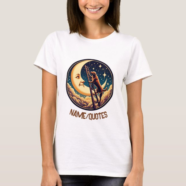 T-shirt Dreamy Moon & Dog Climbing Ladder (Devant)