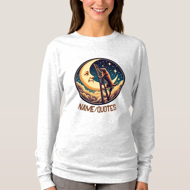 T-shirt Dreamy Moon & Dog Climbing Ladder (Devant)