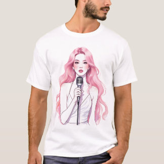 T-shirt Dreamy Pop Idol - Pastel Line-Art Portrait
