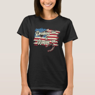 T-shirt Dringkin 'Em Ringin 'Em USA FLag Horseshoe Pitchin