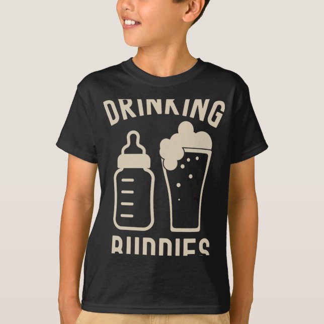 T-shirt Drinking Buddies Dad Grandpa New Baby Beer And Bot (Devant)