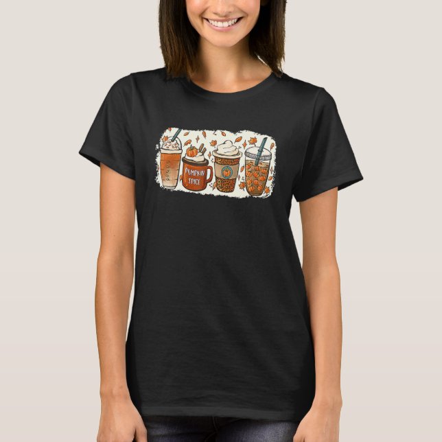 T-shirt Drinking Halloween Fall Pumpkin Coffee Drinks (Devant)