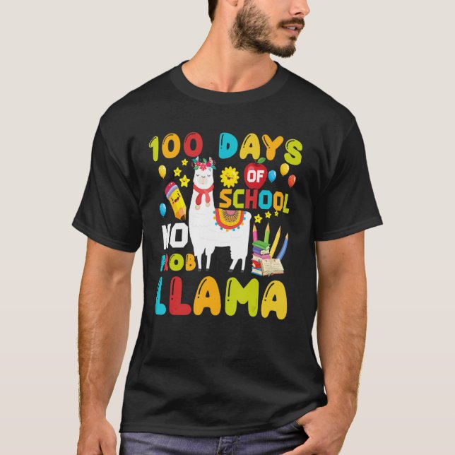 T-shirt Drôle 100 Jours D'École Pas Prob-llama Llama Schoo (Devant)
