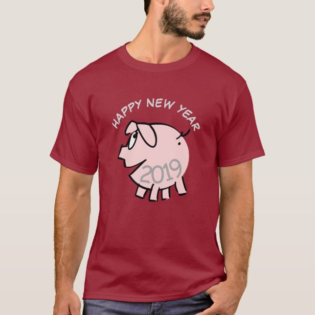 T-shirt Drôle 3 Dessin Illustration Cochon Année Zodiac MT (Devant)