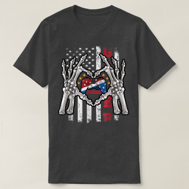 T-shirt Drôle 4 juillet américain Drapeau Usa Skeleton Vid (Design devant)