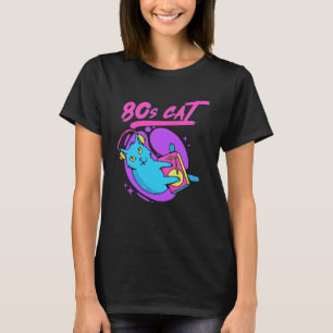 T-shirt Drôle 80s Musique DJ Cat Eighties Retro Vaporwave 